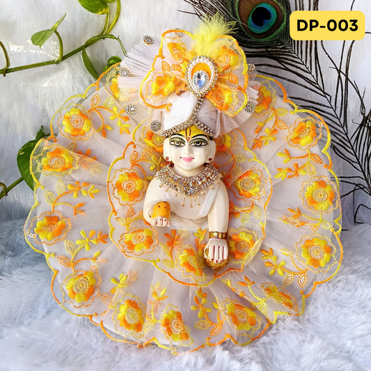 Yellow and White Designer Summer Wear Laddu Gopal Poshak With Matching Pagdi | DP003
