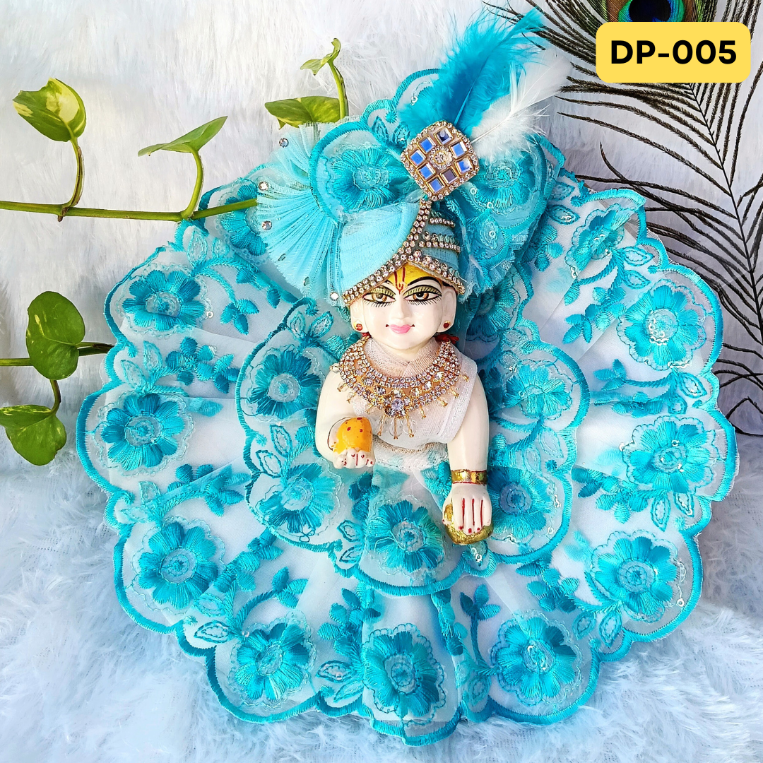 Sky Blue  Embroidery Designer Summer Wear Laddu Gopal Poshak With Matching Pagdi | DP005