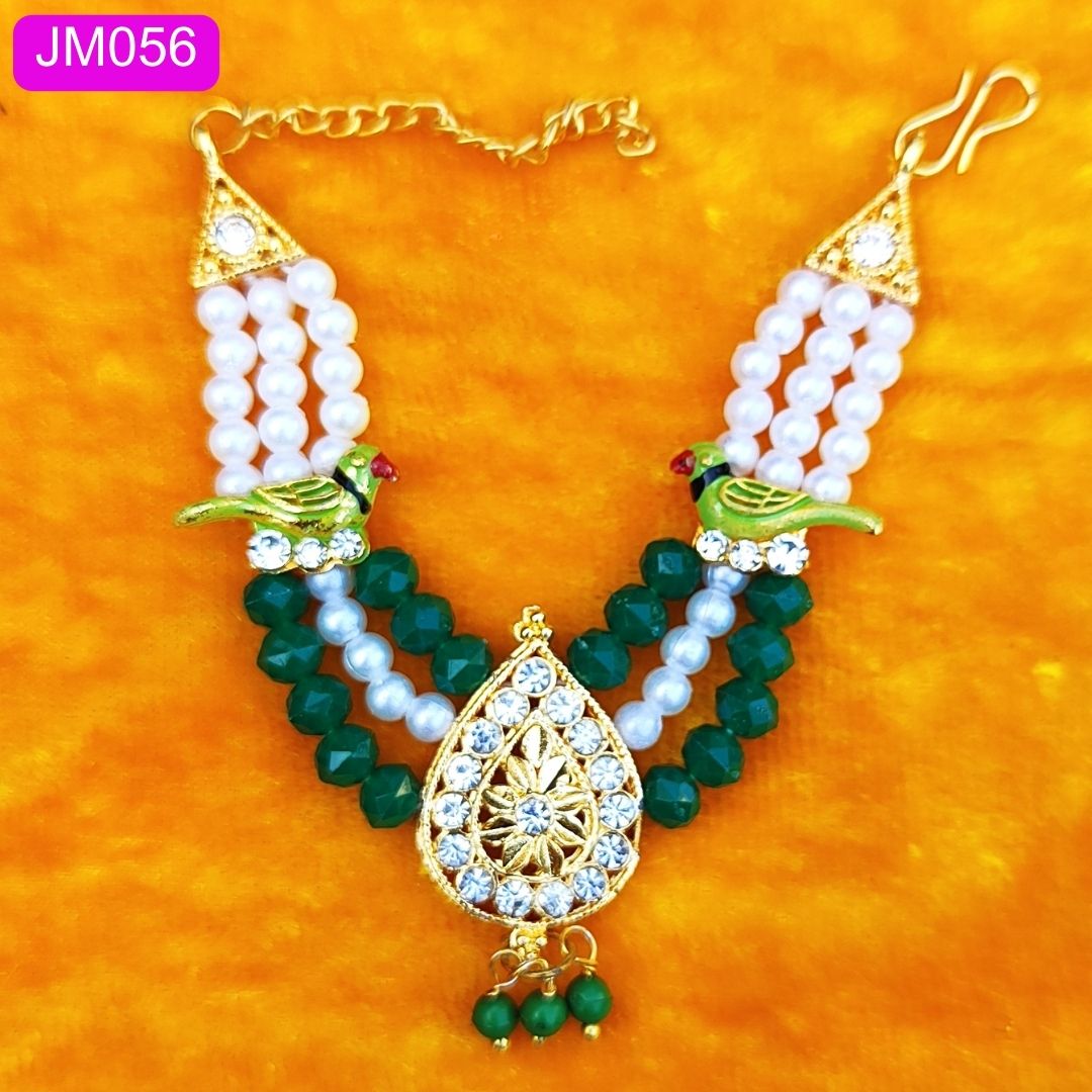 green beaded triple layer laddu gopal ji haar green