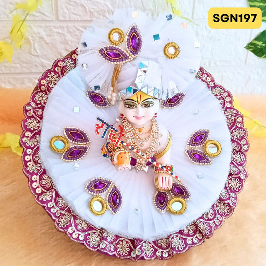 Purple and White Designer Laddu Gopal Poshak With Matching Pagdi | SGN197