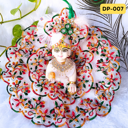 White Embroidery Designer Summer Wear Laddu Gopal Poshak With Matching Pagdi | DP007