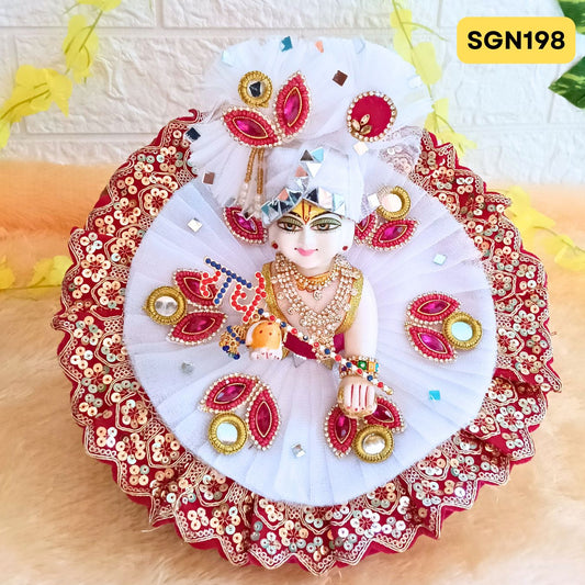 Rani and White Designer Laddu Gopal Poshak With Matching Pagdi | SGN198