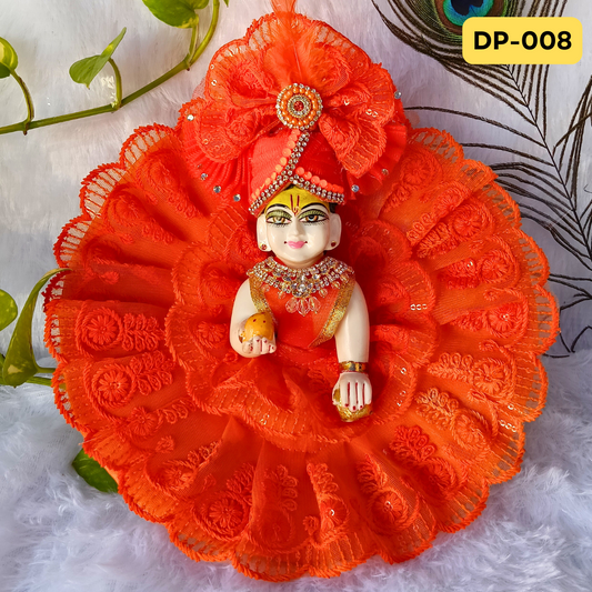 Rustic Orange Embroidery Designer Summer Wear Laddu Gopal Poshak With Matching Pagdi | DP008
