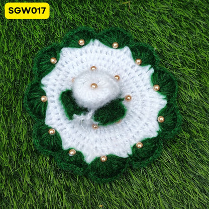 Green and White Woolen Pearl Laddu Gopal Dress | SGW017