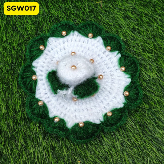 Green and White Woolen Pearl Laddu Gopal Dress | SGW017