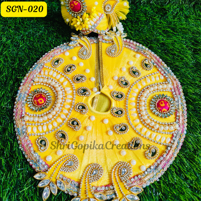 Laddu Gopal Dress with Matching Pagdi - Yellow & Ornate Design | SGN020