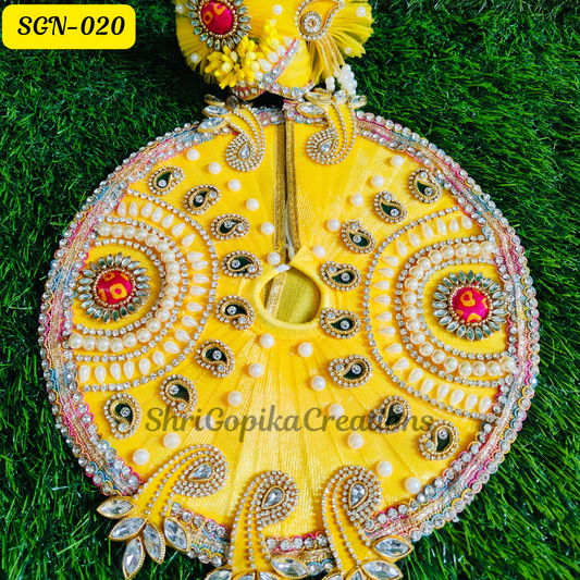 Laddu Gopal Dress with Matching Pagdi - Yellow & Ornate Design | SGN020