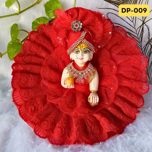 Red Embroidery Designer Summer Wear Laddu Gopal Poshak With Matching Pagdi | DP009