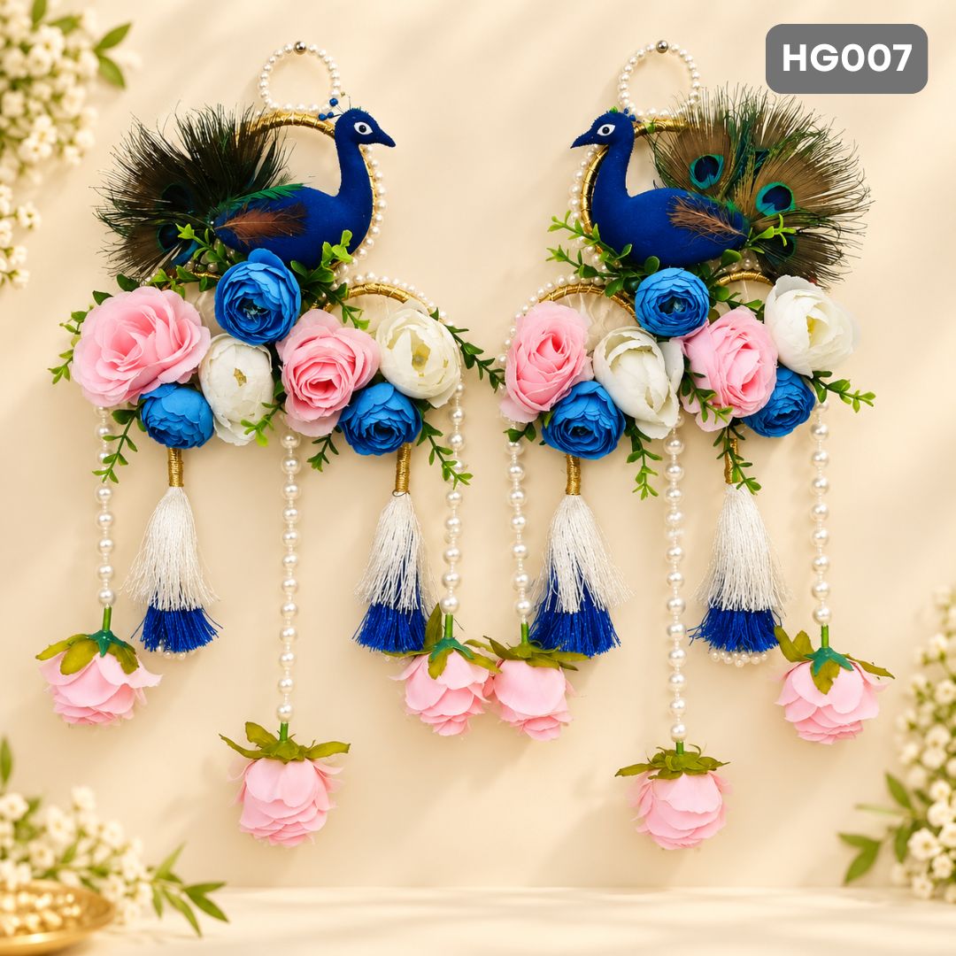 Blue Peacock Hanging Latkan with Floral Decoration & Tassels | HG007