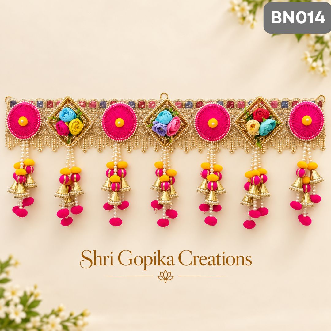 Pink Floral Designer Hanging Toran with Pearl Beads & Tassels | BN014