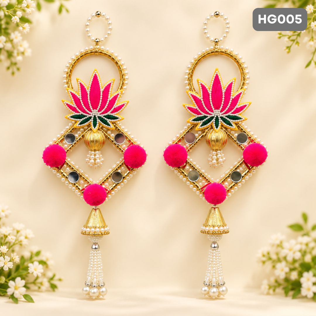 Pink Lotus Hanging Latkan with Pearl & Mirror Work | HG005