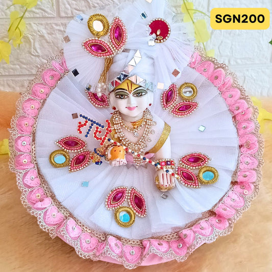 Pink and White Designer Laddu Gopal Poshak With Matching Pagdi | SGN200