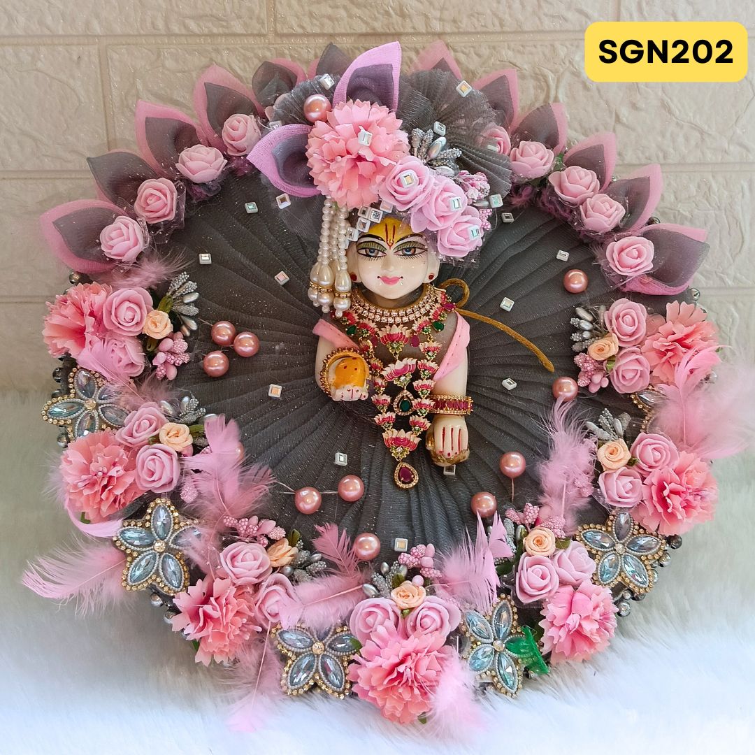 Grey and Pink heavily Decorated Bouquet  Poshak for Laddu Gopal Ji