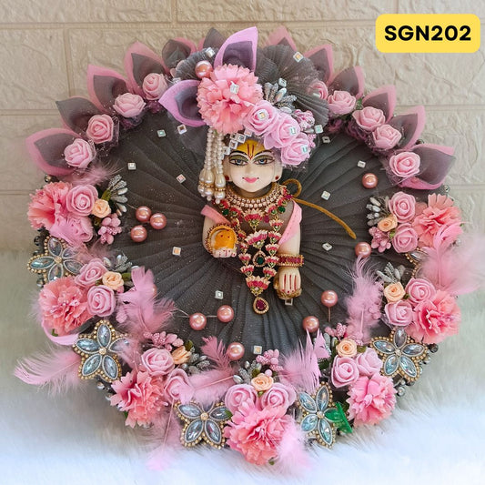 Grey and Pink heavily Decorated Bouquet  Poshak for Laddu Gopal Ji