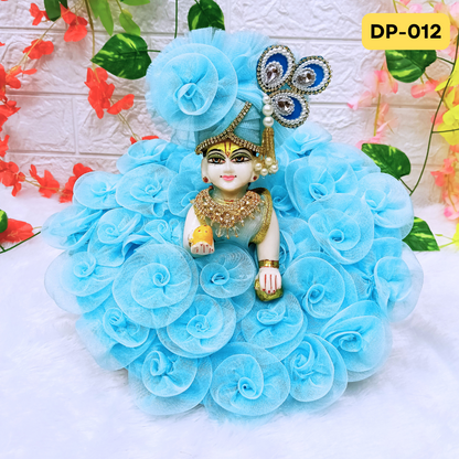 Sky Blue Designer Rose Loaded Laddu Gopal Poshak With Matching Pagdi | DP012