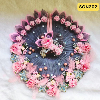 Grey and Pink heavily Decorated Bouquet  Poshak for Laddu Gopal Ji