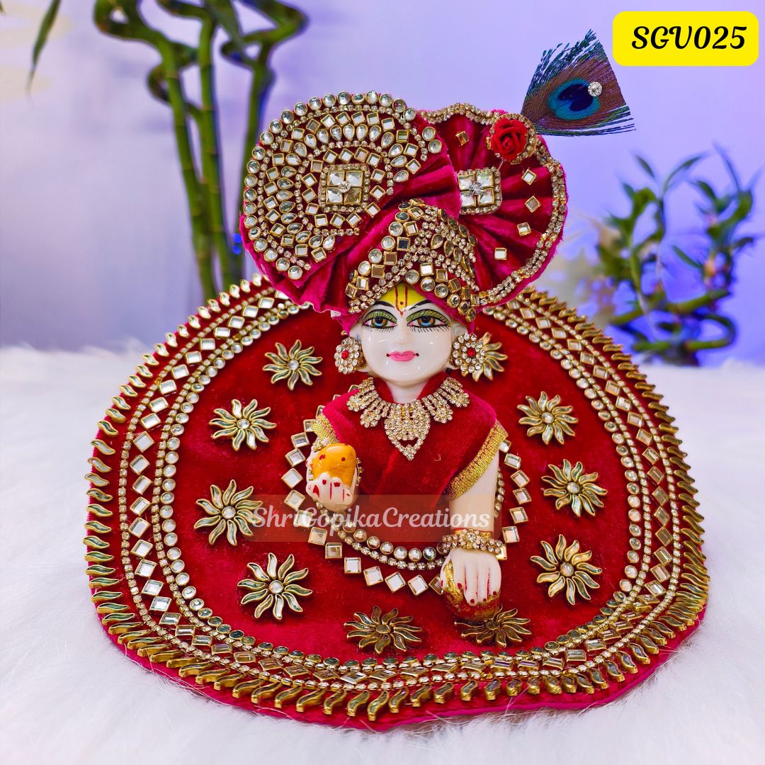 Heavy Kundan Work Laddu Gopal Poshak with matching pagdi || SGV025