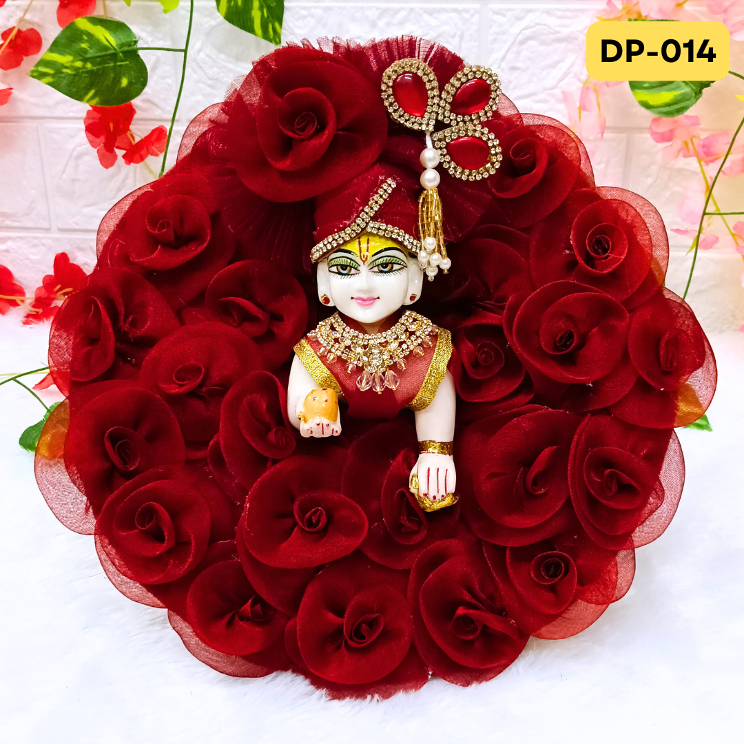 Marron Designer Rose Loaded Laddu Gopal Poshak With Matching Pagdi | DP014