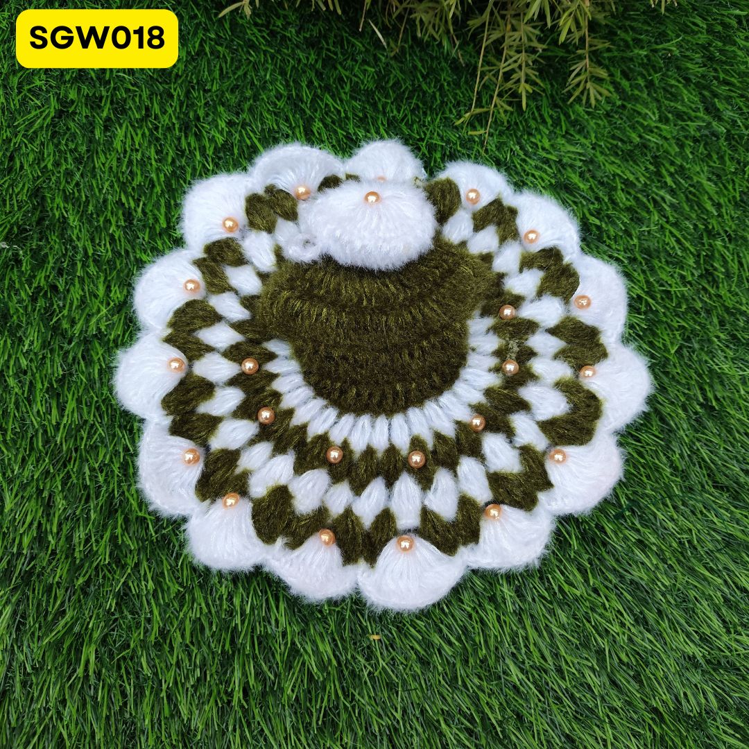 White and Green Hand-Knitted Laddu Gopal Dress | SGW018