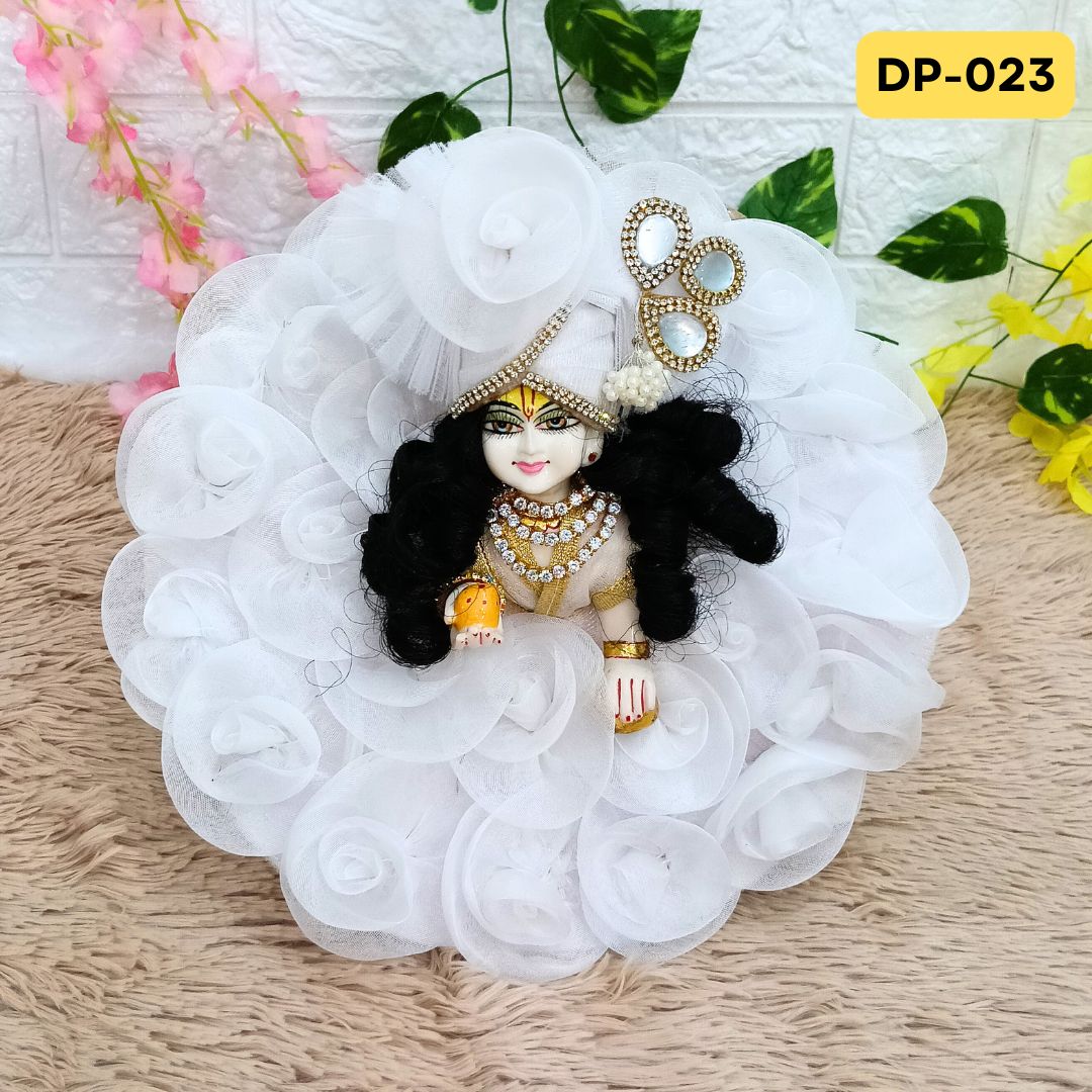 White Designer Rose Loaded Laddu Gopal Poshak With Matching Pagdi | DP023