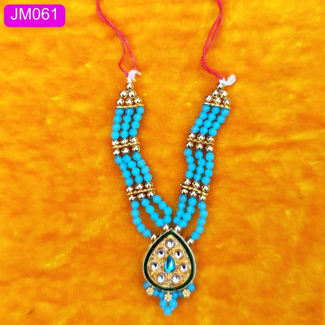 beaded triple layer laddu gopal haar blue