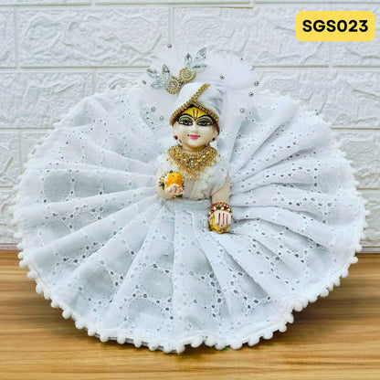 🌿 White chicken pure cotton Laddu Gopal Dress with matching Pagdi – SGS023🌿