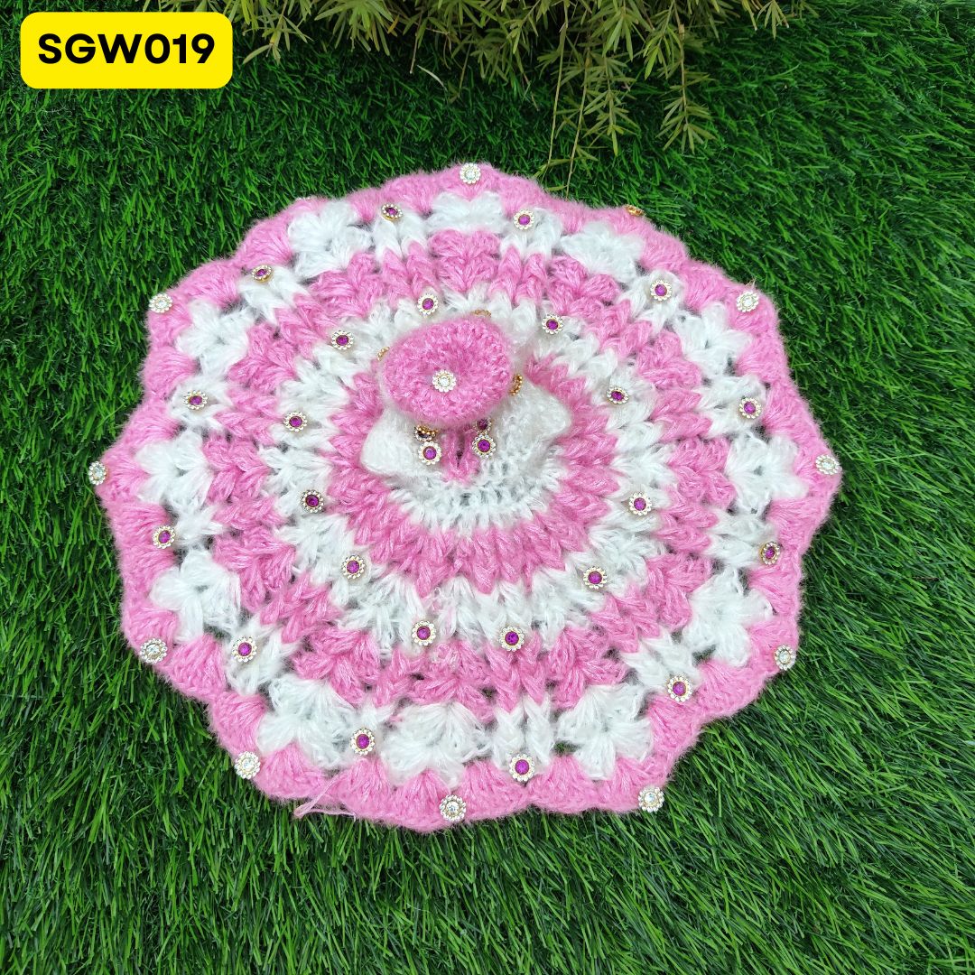 Pink and White Woolen Laddu Gopal Dress | SGW019