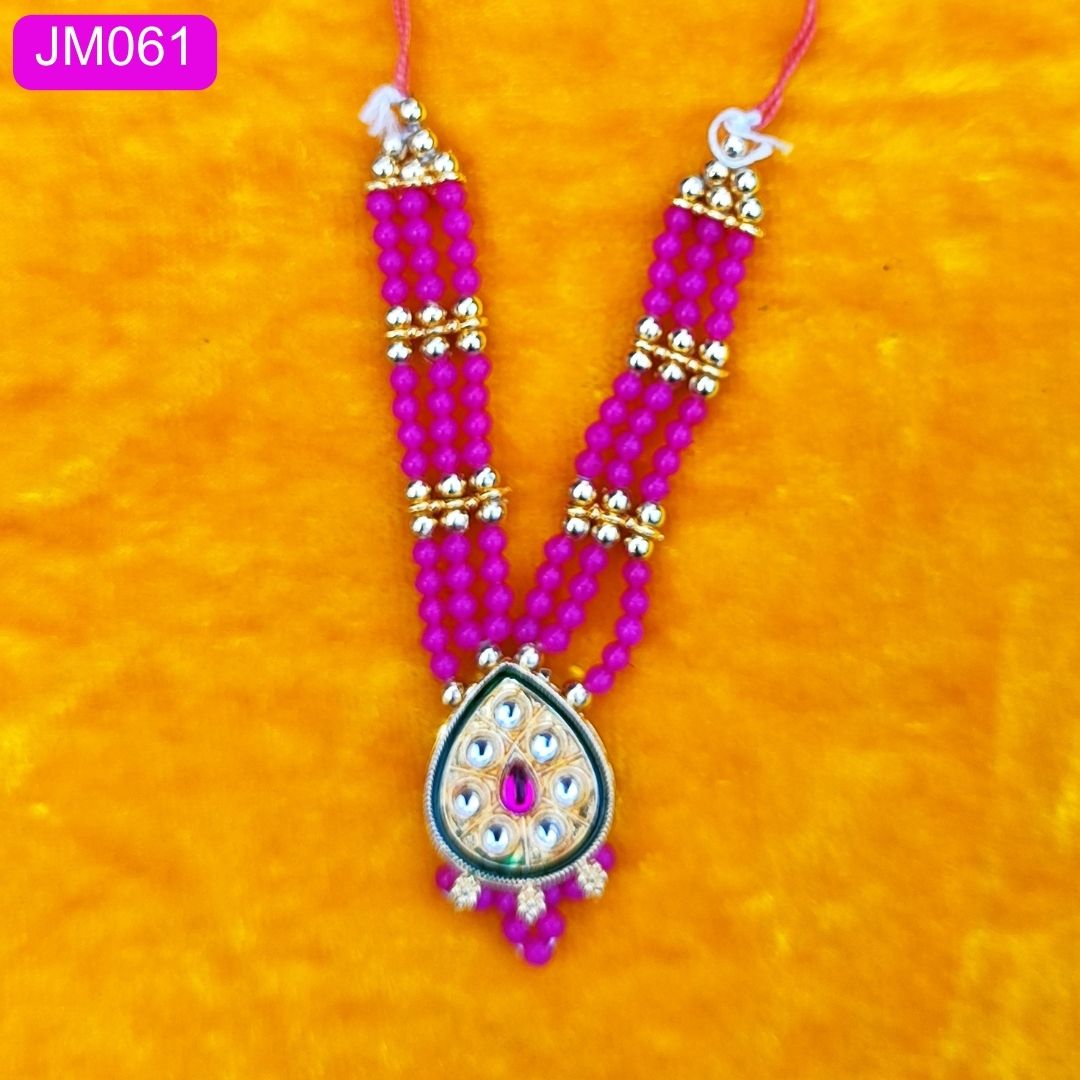 beaded triple layer laddu gopal haar pink