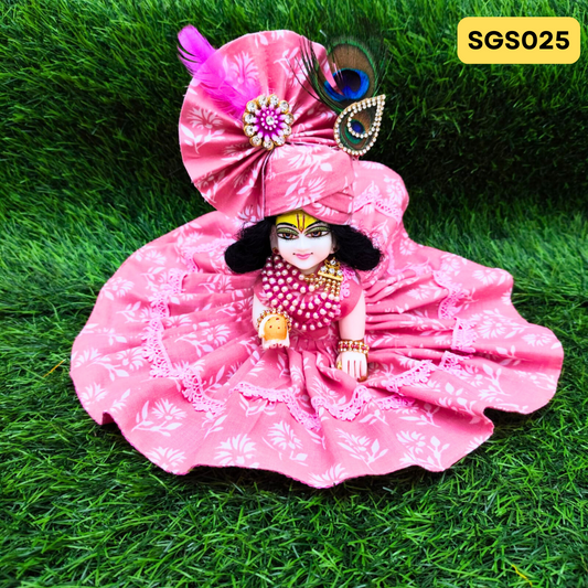 🌿 Pink pure cotton Laddu Gopal Dress with matching Pagdi – SGS025🌿