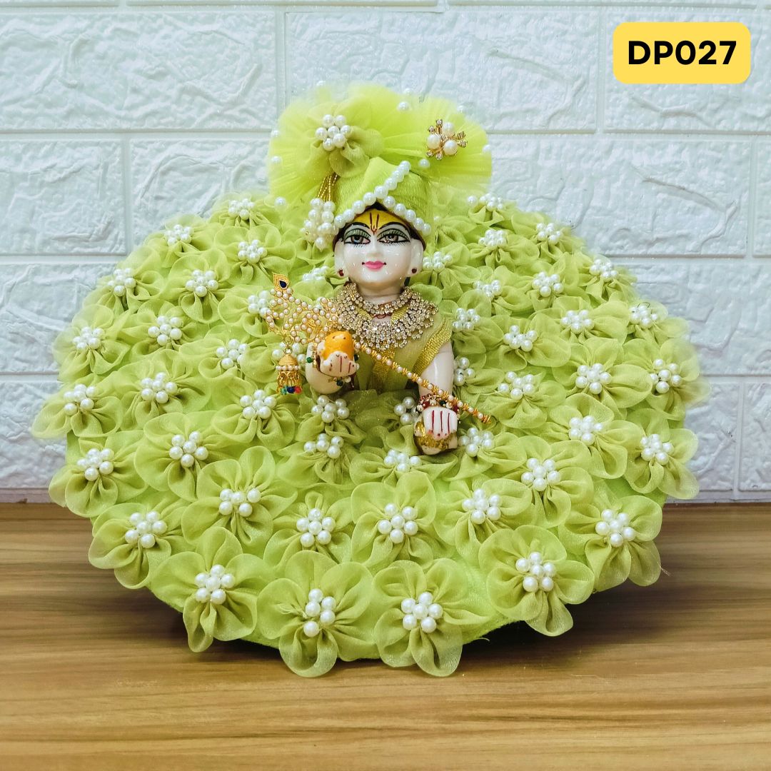 Pist Green Designer Floral Laddu Gopal Poshak With Matching Pagdi | DP027