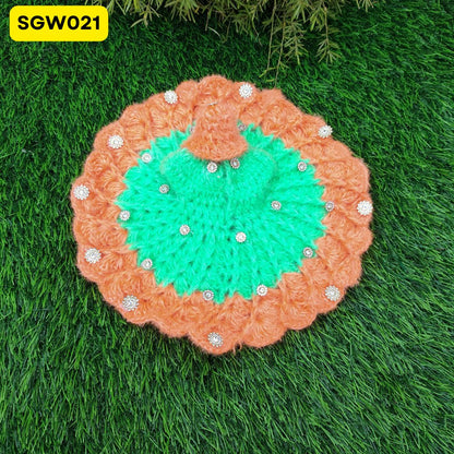 Orange and Green Woolen Laddu Gopal Dress | SGW021