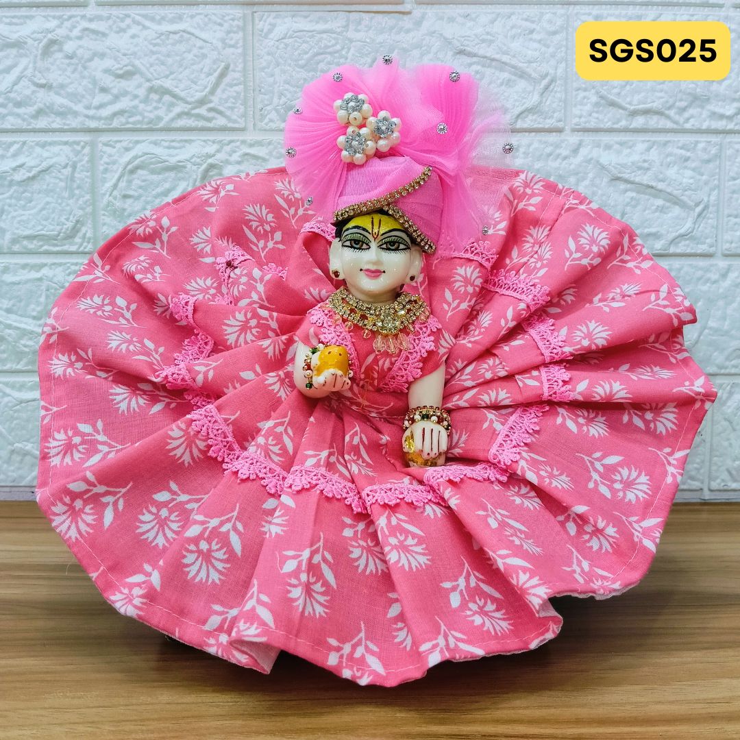🌿 Pink pure cotton Laddu Gopal Dress with matching Pagdi – SGS025🌿