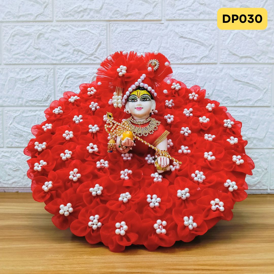 Red Designer Floral Laddu Gopal Poshak With Matching Pagdi | DP030