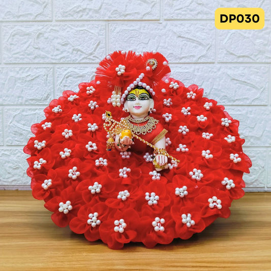 Red Designer Floral Laddu Gopal Poshak With Matching Pagdi | DP030
