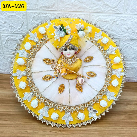 White and  Yellow Classic Combination Laddu Gopal Poshak With Matching Pagdi | DN-026