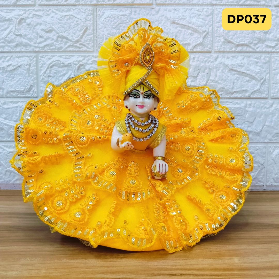 Fancy Yellow Laddu Gopal Dress with Matching Pagdi | DP037