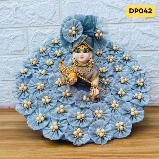 Grey Designer Floral Laddu Gopal Poshak With Matching Pagdi | DP042