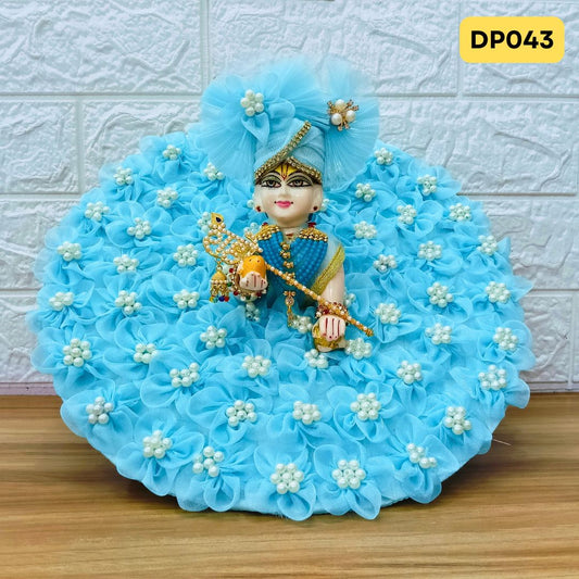 Sky Blue Designer Floral Laddu Gopal Poshak With Matching Pagdi | DP043