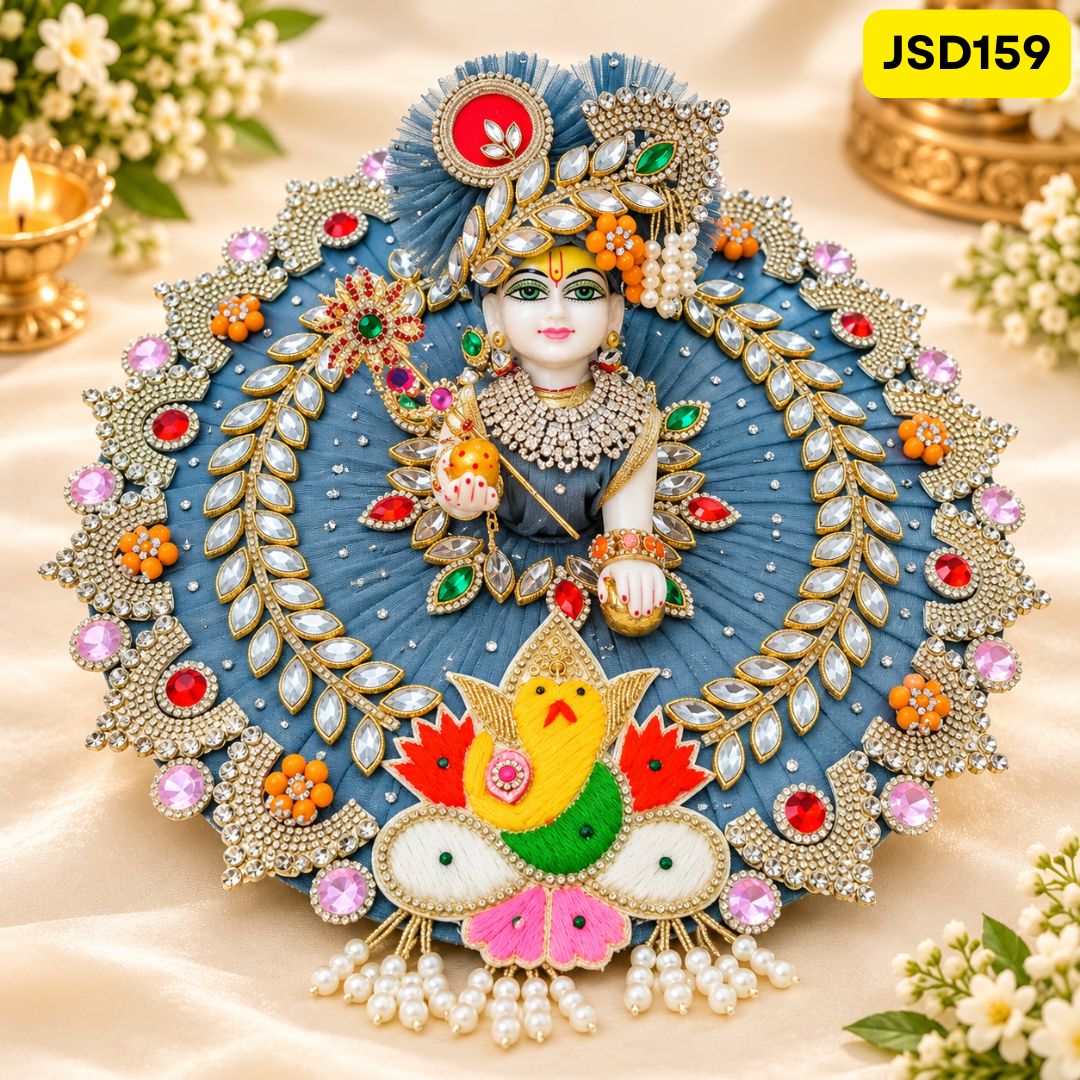 Gray Laddu Gopal Designer Poshak with Ganesh Ji Motif | JSD159