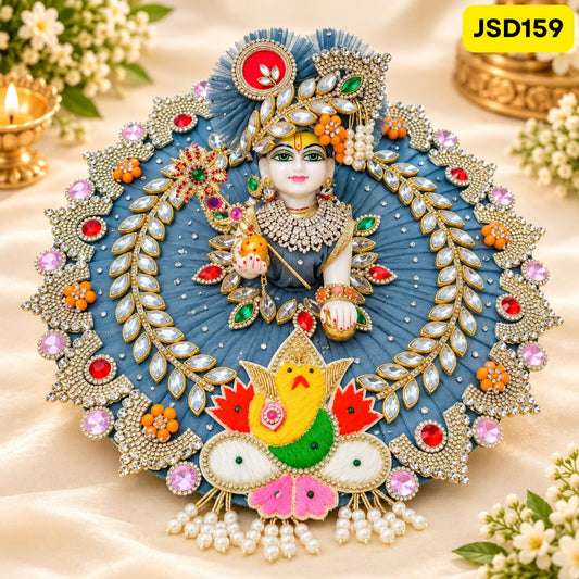 Gray Laddu Gopal Designer Poshak with Ganesh Ji Motif | JSD159