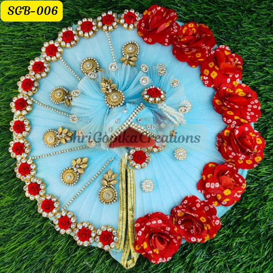 Sky Blue Laddu Gopal Dress with Red Rose and Matching Pagdi | SGB006