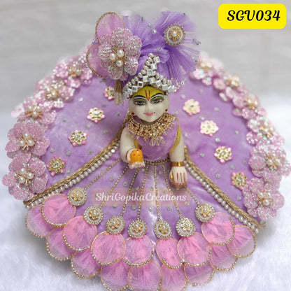 Lavender Velvet Laddu Gopal Outfit with stone detailing and matching pagdi | SGV034