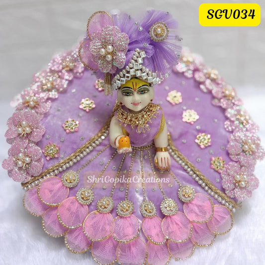 Lavender Velvet Laddu Gopal Outfit with stone detailing and matching pagdi | SGV034