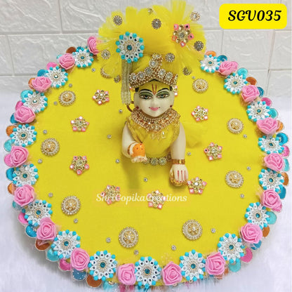 Laddu Yellow Velvet Laddu Gopal Outfit with stone detailing and matching pagdi | SGV035
