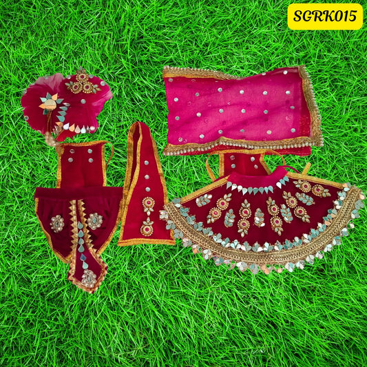 Hot Pink Velvet Radha Krishna Outfit with Mirror Work| SGRK015