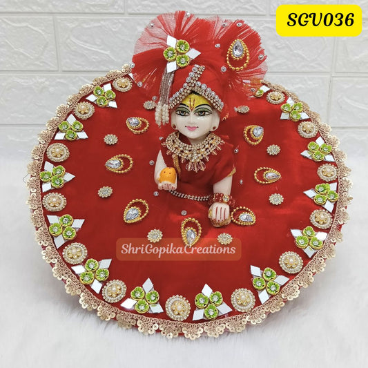 Red Velvet Laddu Gopal Outfit with stone detailing and matching pagdi | SGV036