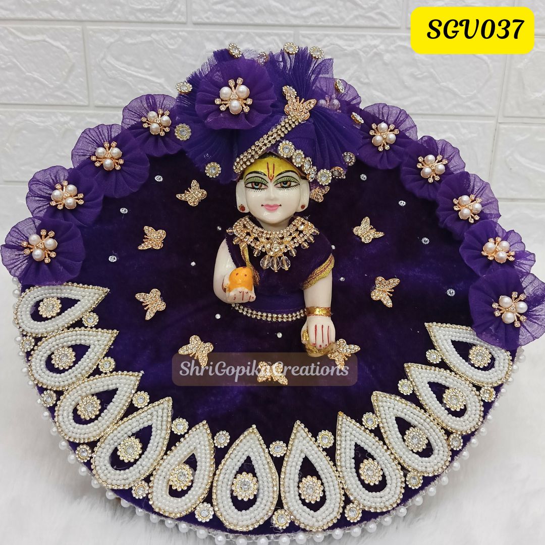 Purple Velvet Laddu Gopal Outfit with stone detailing and matching pagdi | SGV037