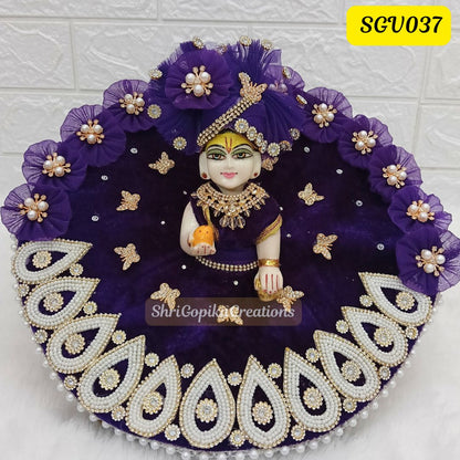 Purple Velvet Laddu Gopal Outfit with stone detailing and matching pagdi | SGV037