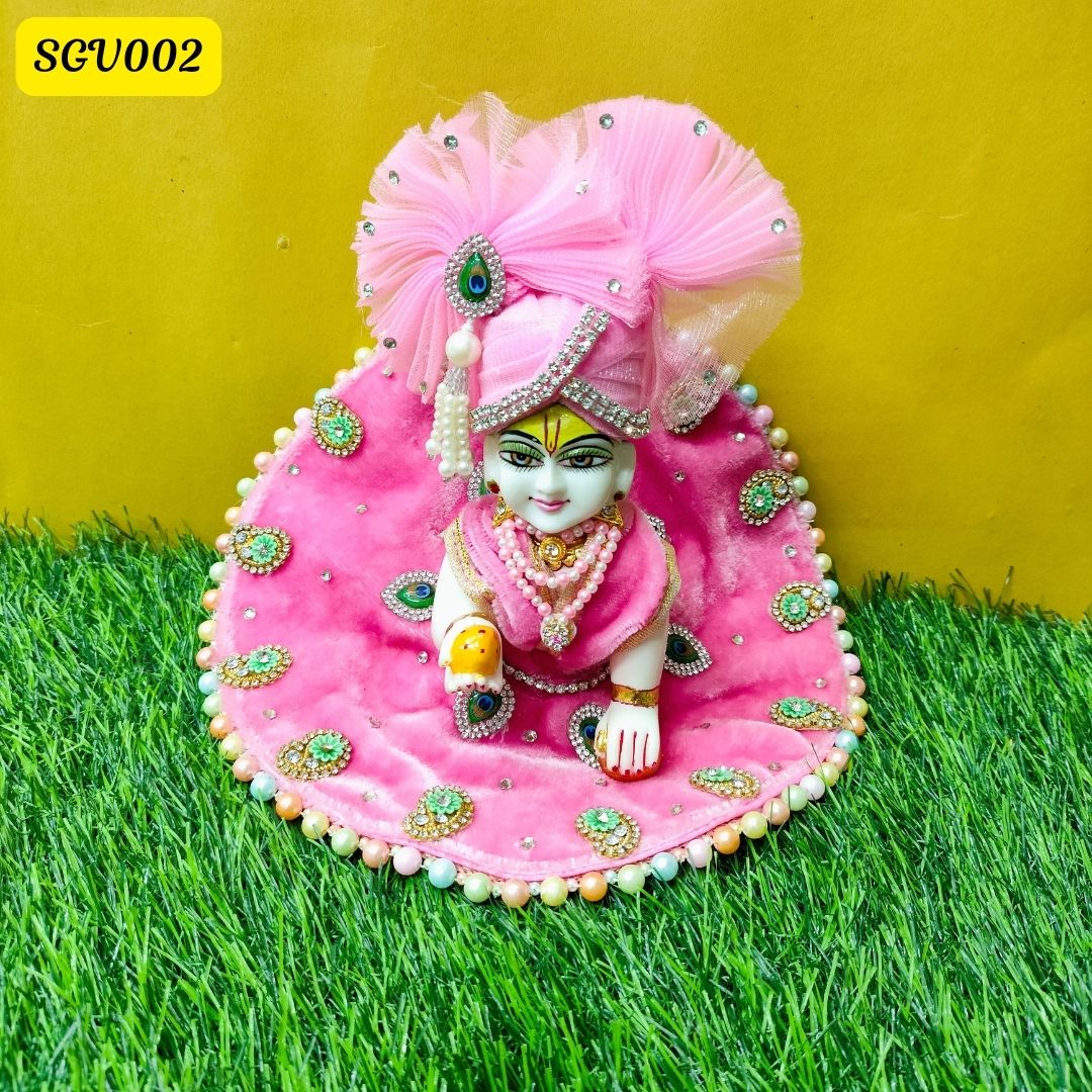 Baby Pink Velvet Outfit for Laddu Gopal with Stone Embellishments | SGV002