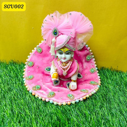 Baby Pink Velvet Outfit for Laddu Gopal with Stone Embellishments | SGV002